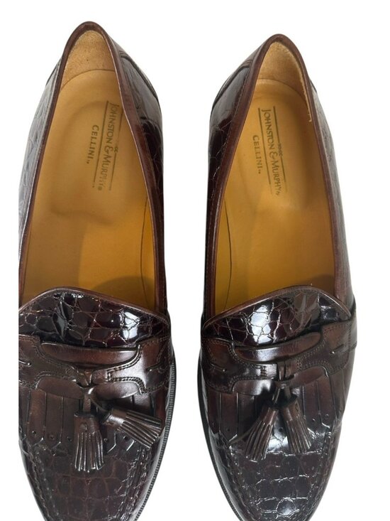 Johnston Murphy Cellini Mens 11M Brown Croc Embossed Tassel Loafer Italy Classic main image 9